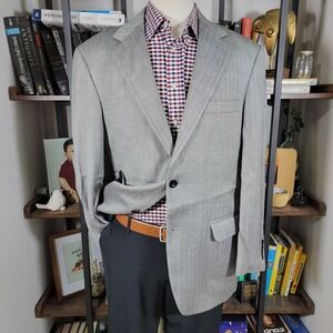 Andrew Fezza Men's Sport Coat Blazer Two Button Gray Herringbone Silk‎ Size 42R
